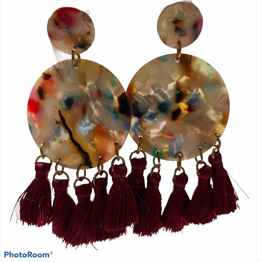 Natasha  Tassel Statement Chandelier Earrings.